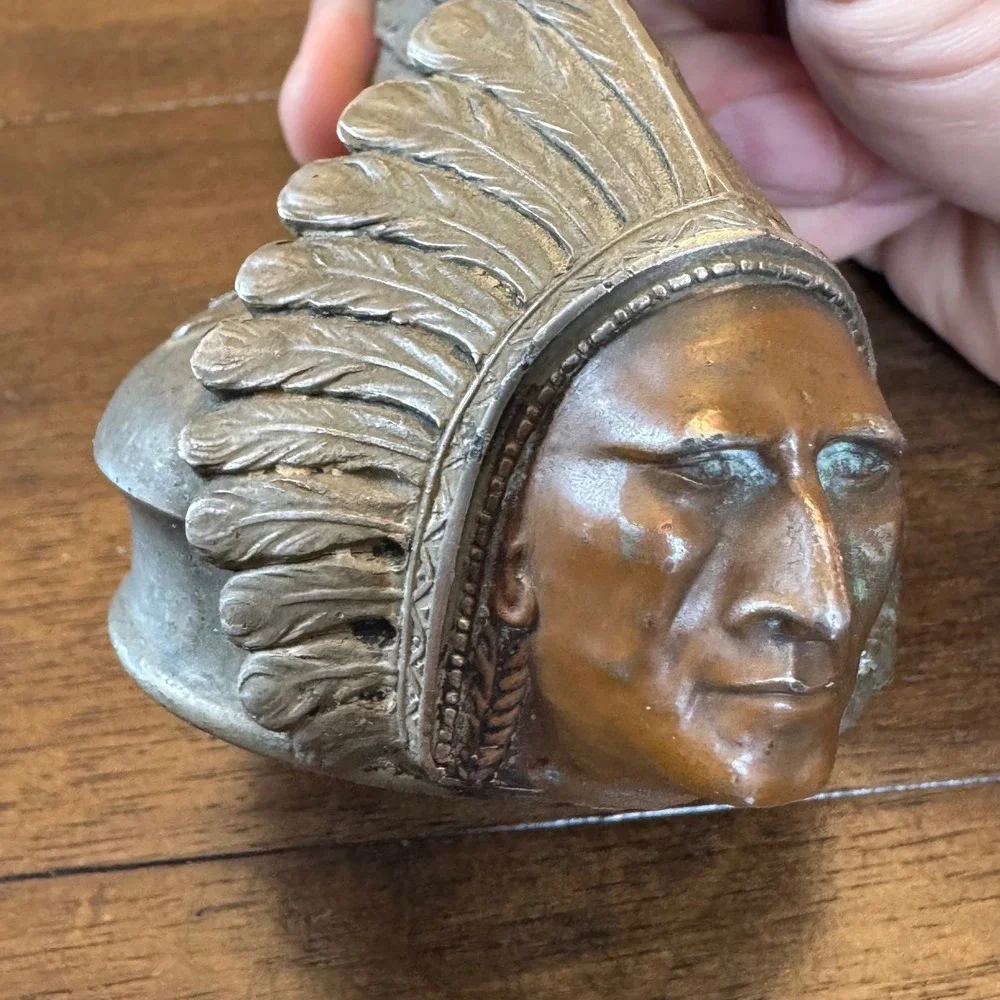 Vintage 1920s Pontiac Native American Radiator Cap Hood Ornament Silver Bronze